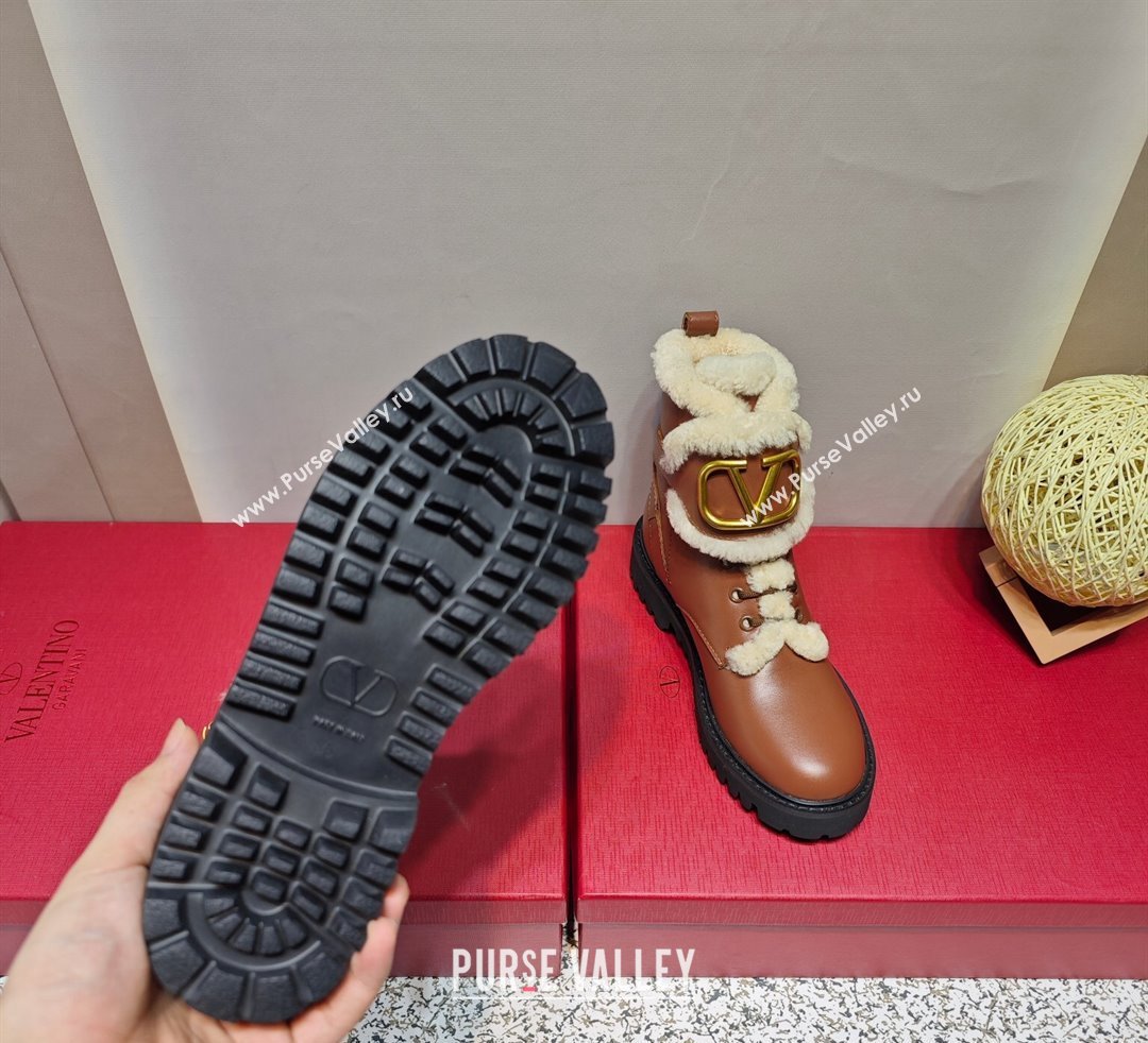 Valentino VLogo Combat Boots In Calfskin and Shearling Brown 2023 (hongyang-23092623)