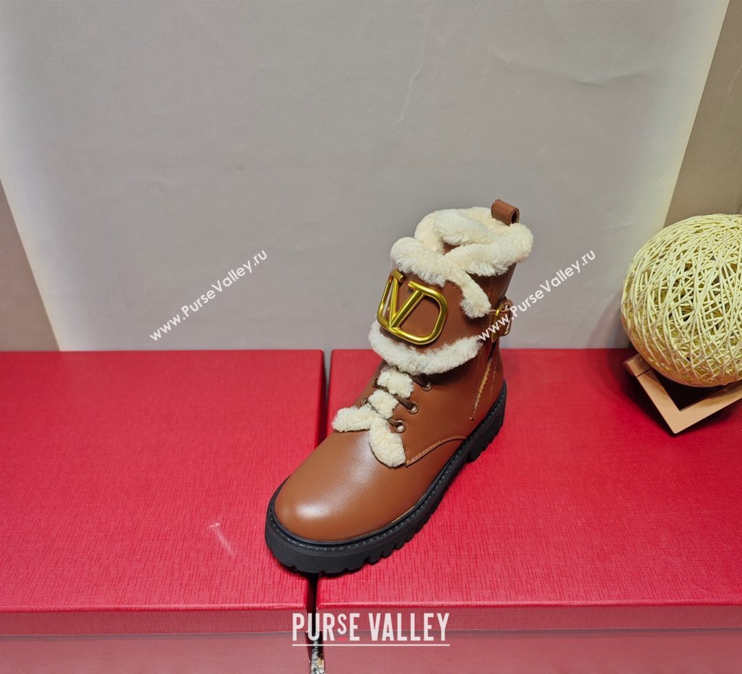 Valentino VLogo Combat Boots In Calfskin and Shearling Brown 2023 (hongyang-23092623)