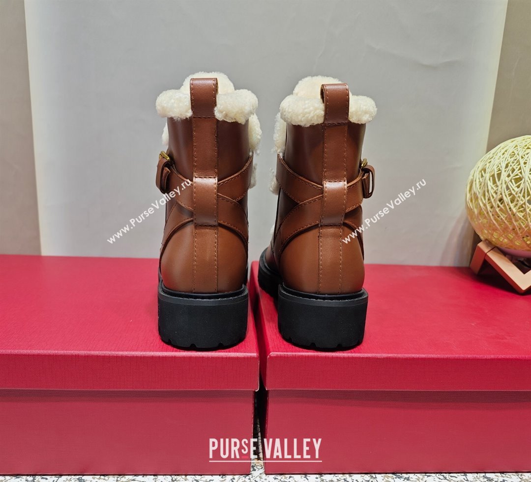Valentino VLogo Combat Boots In Calfskin and Shearling Brown 2023 (hongyang-23092623)