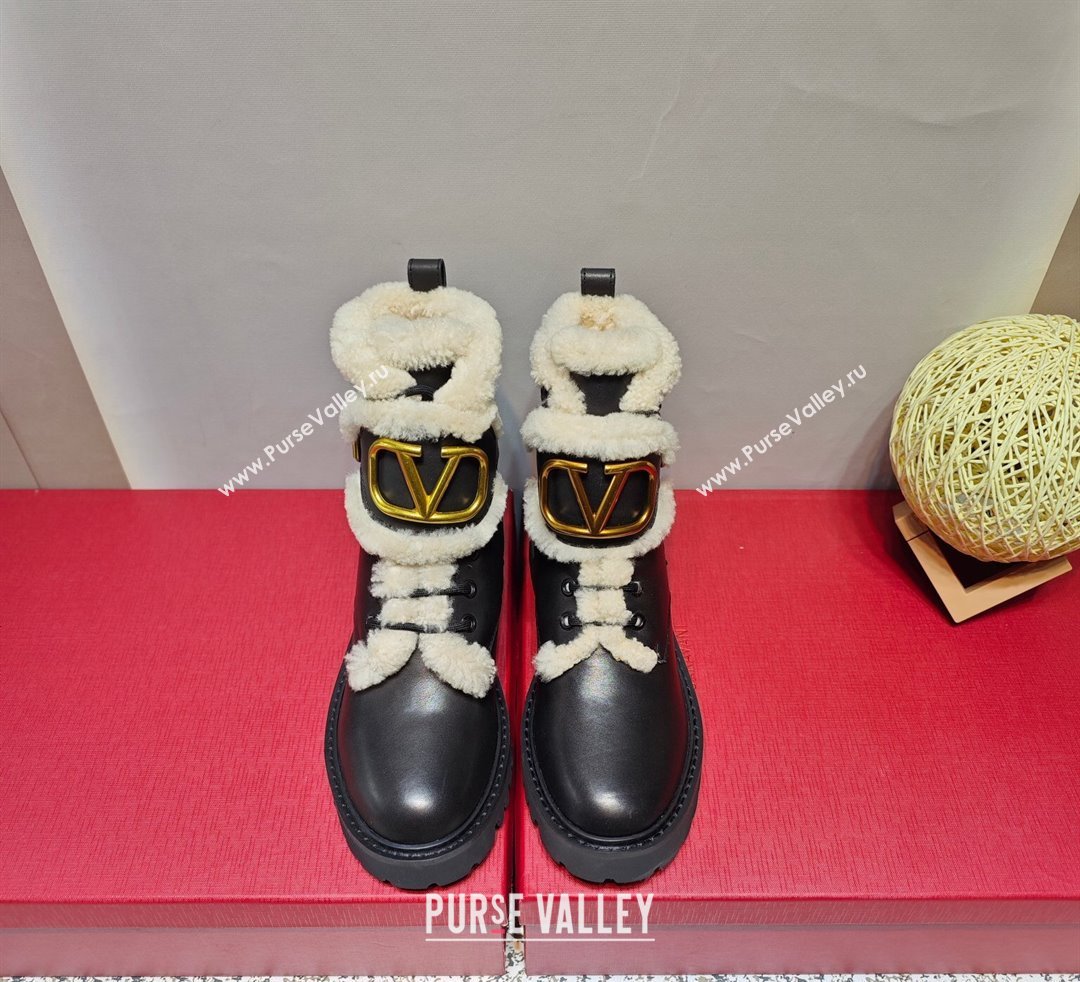 Valentino VLogo Combat Boots In Calfskin and Shearling Black 2023 (hongyang-23092622)