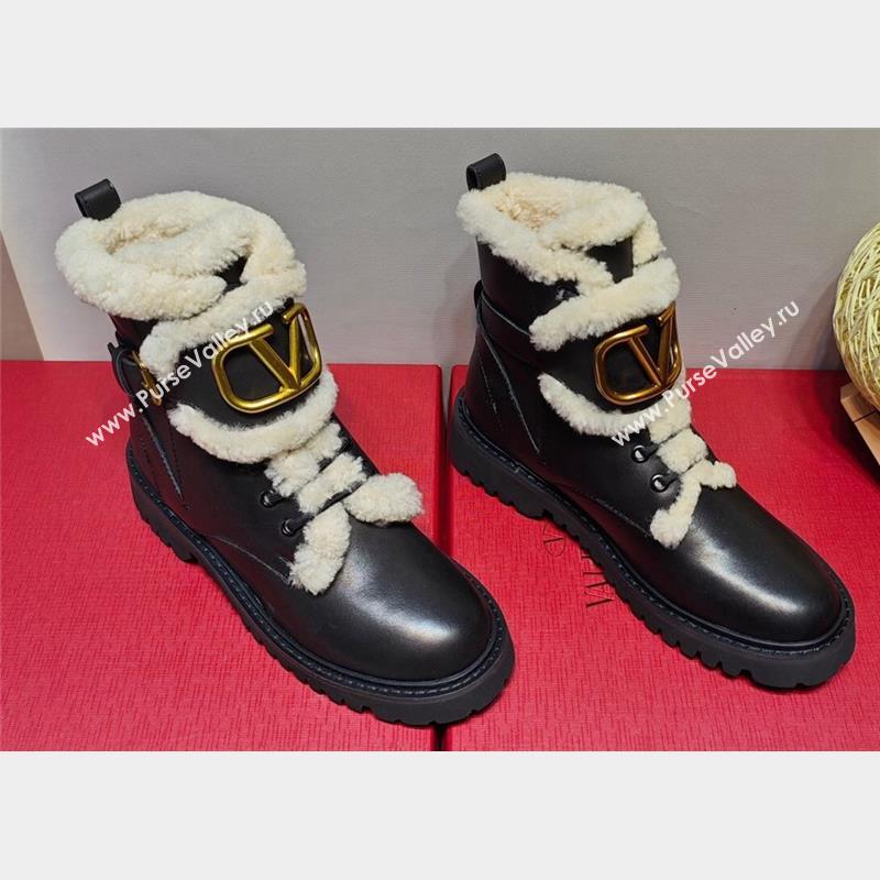 Valentino VLogo Combat Boots In Calfskin and Shearling Black 2023 (hongyang-23092622)