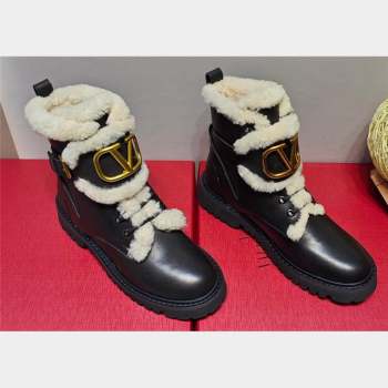 Valentino VLogo Combat Boots In Calfskin and Shearling Black 2023 (hongyang-23092622)