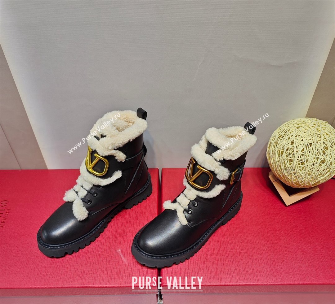 Valentino VLogo Combat Boots In Calfskin and Shearling Black 2023 (hongyang-23092622)