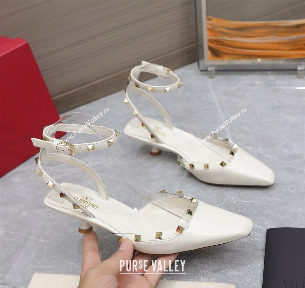 Valentino Heel 5cm Rockstud Couture Pumps in patent leather White (hongyang-23101237)