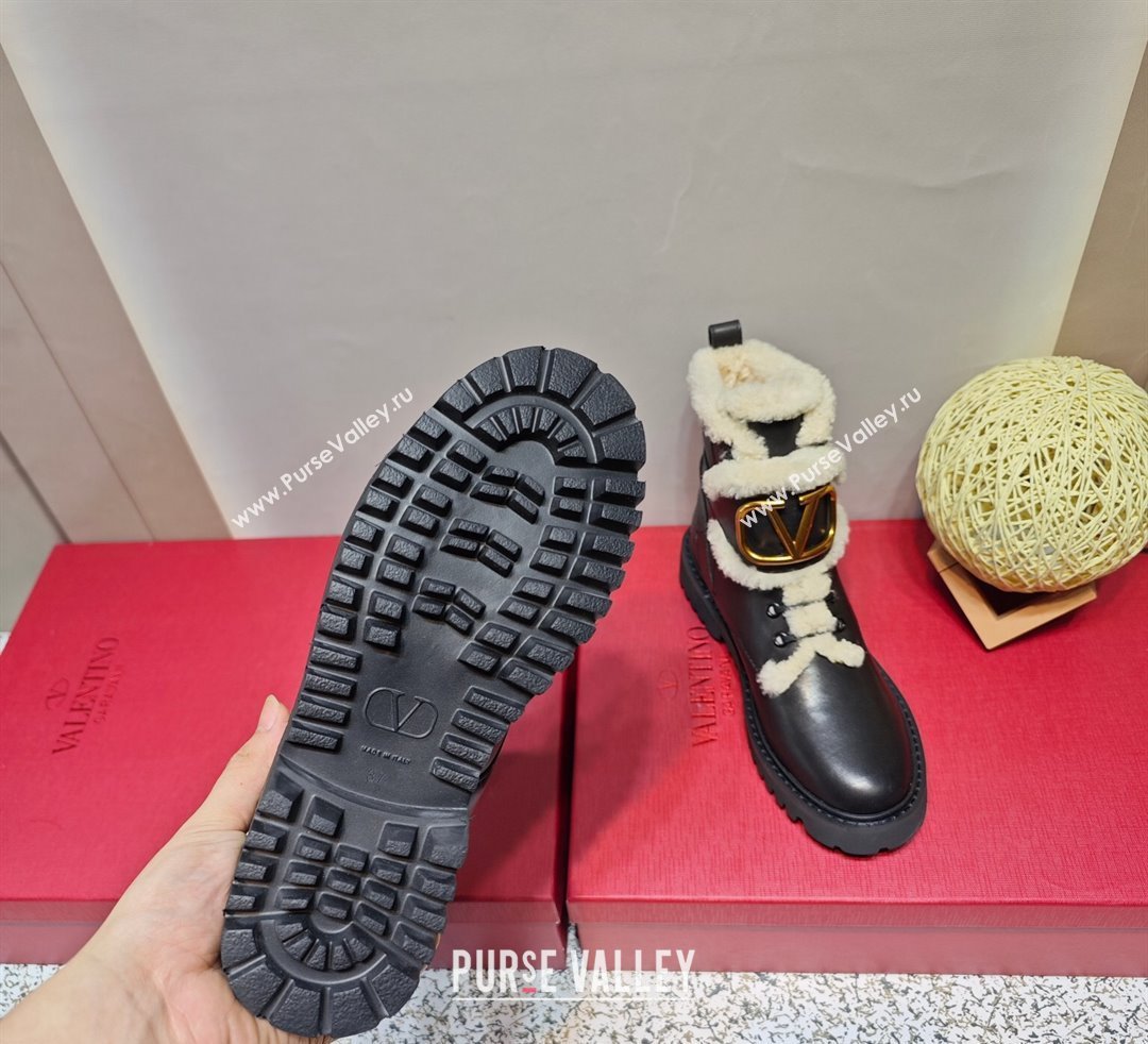 Valentino VLogo Combat Boots In Calfskin and Shearling Black 2023 (hongyang-23092622)