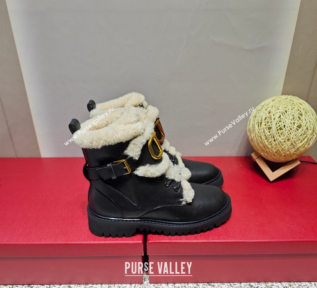 Valentino VLogo Combat Boots In Calfskin and Shearling Black 2023 (hongyang-23092622)