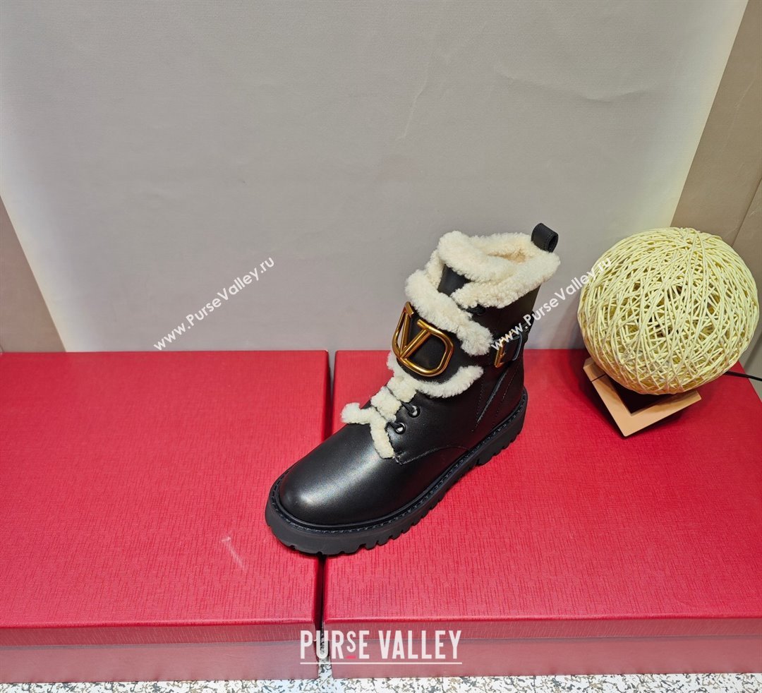 Valentino VLogo Combat Boots In Calfskin and Shearling Black 2023 (hongyang-23092622)