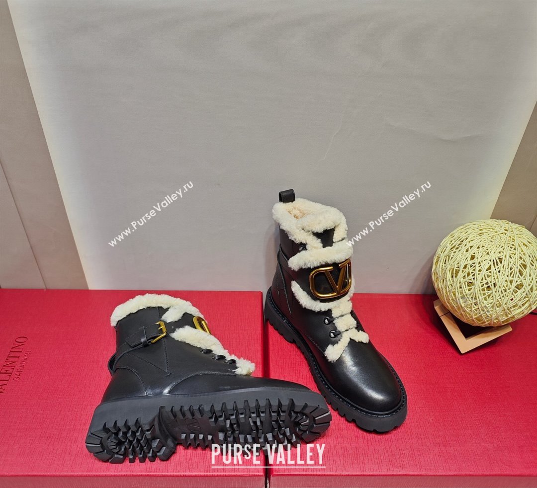 Valentino VLogo Combat Boots In Calfskin and Shearling Black 2023 (hongyang-23092622)