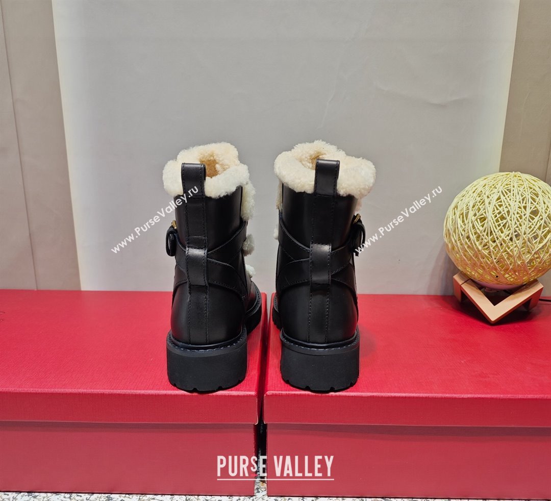Valentino VLogo Combat Boots In Calfskin and Shearling Black 2023 (hongyang-23092622)