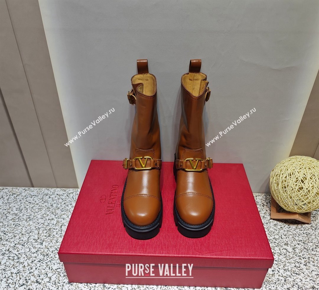 Valentino Heel 5cm VLGO Signature Ankle Boots In Calfskin Brown 2023 (hongyang-23092621)