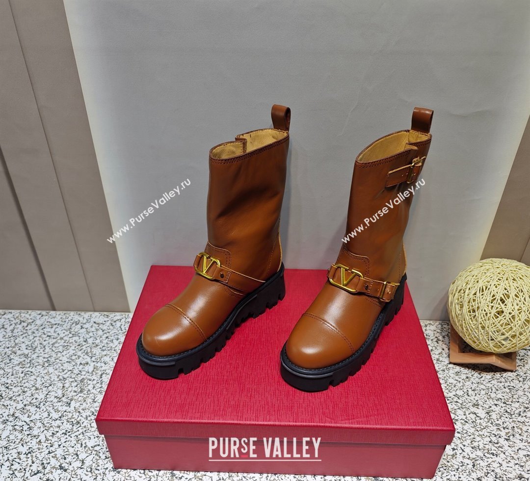 Valentino Heel 5cm VLGO Signature Ankle Boots In Calfskin Brown 2023 (hongyang-23092621)