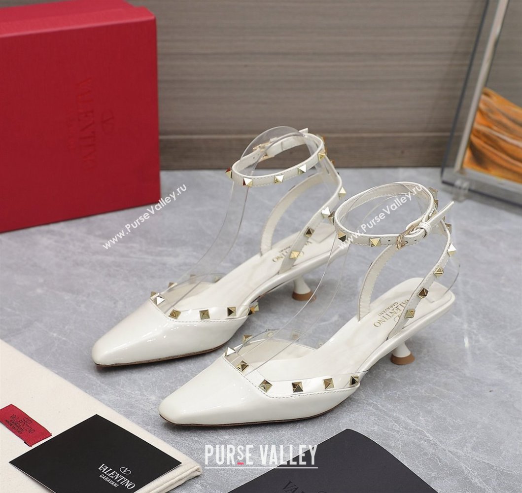 Valentino Heel 5cm Rockstud Couture Pumps in patent leather White (hongyang-23101237)