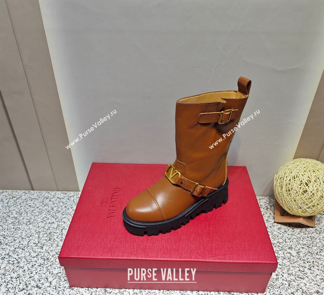 Valentino Heel 5cm VLGO Signature Ankle Boots In Calfskin Brown 2023 (hongyang-23092621)