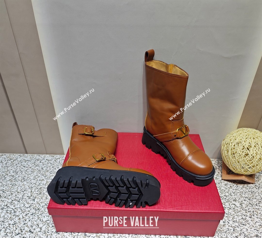 Valentino Heel 5cm VLGO Signature Ankle Boots In Calfskin Brown 2023 (hongyang-23092621)