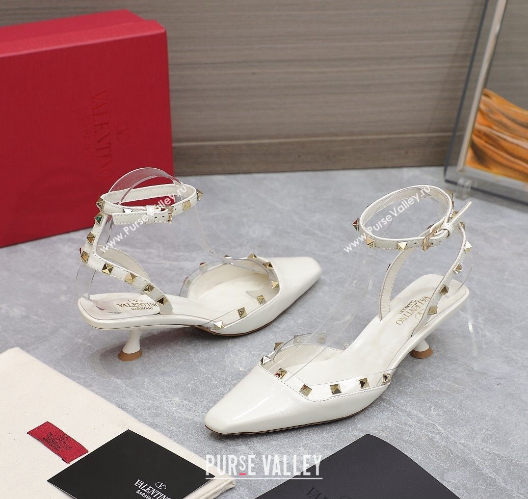 Valentino Heel 5cm Rockstud Couture Pumps in patent leather White (hongyang-23101237)