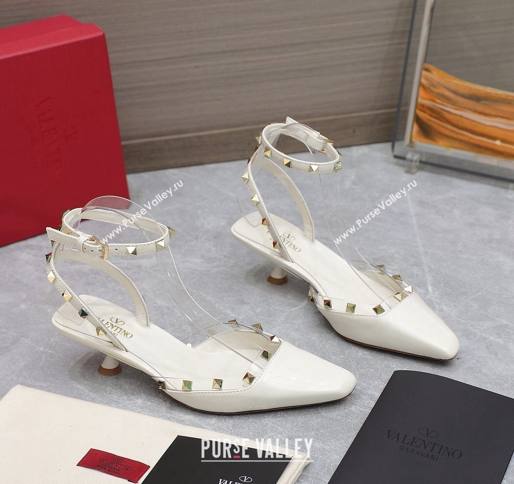 Valentino Heel 5cm Rockstud Couture Pumps in patent leather White (hongyang-23101237)