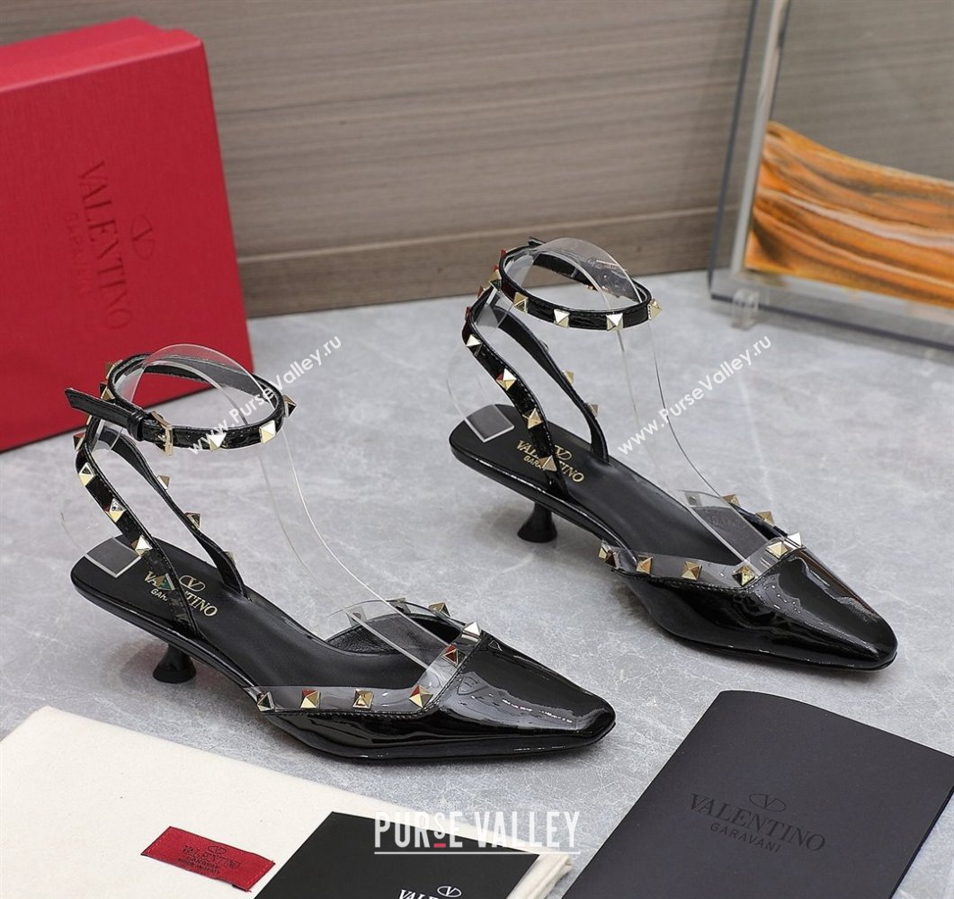 Valentino Heel 5cm Rockstud Couture Pumps in patent leather Black (hongyang-23101236)