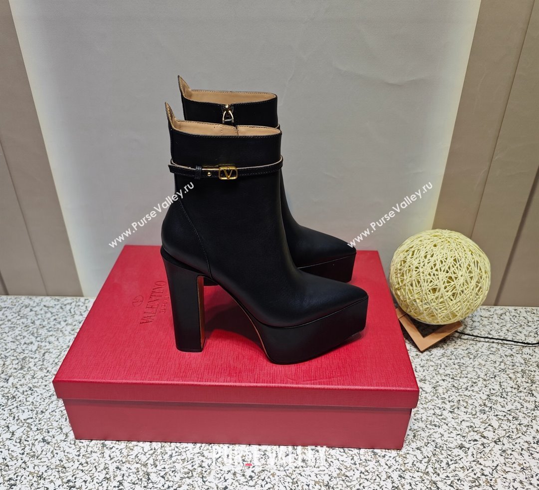 Valentino Heel 15.5cm Platform 4cm Tan-Go platform Pointy Toe ankle boots in calfskin Black 2023 (hongyang-23092614)