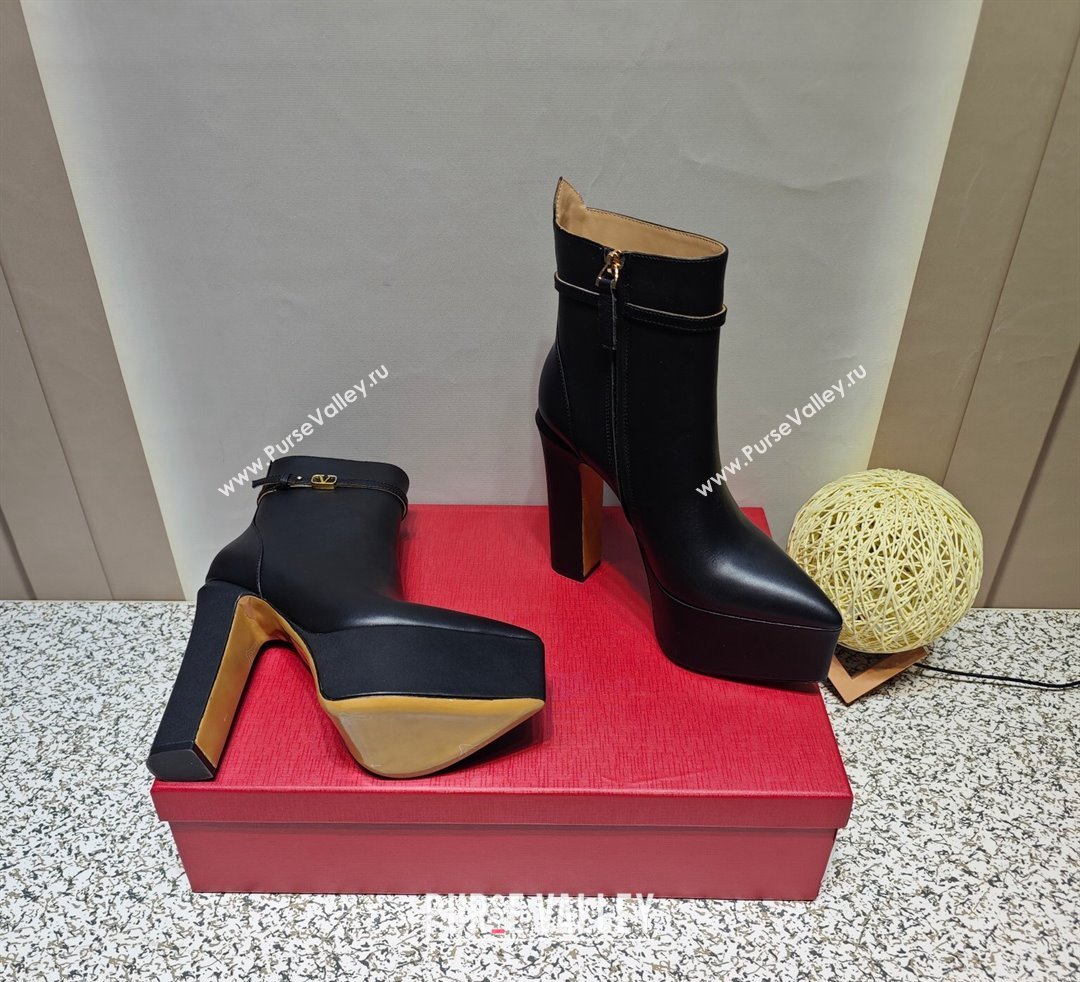 Valentino Heel 15.5cm Platform 4cm Tan-Go platform Pointy Toe ankle boots in calfskin Black 2023 (hongyang-23092614)