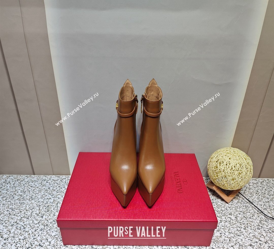 Valentino Heel 15.5cm Platform 4cm Tan-Go platform Pointy Toe ankle boots in calfskin Brown 2023 (hongyang-23092616)