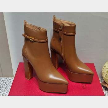 Valentino Heel 15.5cm Platform 4cm Tan-Go platform Pointy Toe ankle boots in calfskin Brown 2023 (hongyang-23092616)