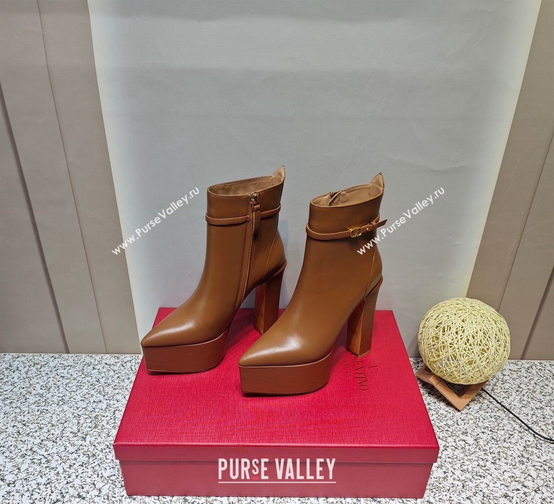 Valentino Heel 15.5cm Platform 4cm Tan-Go platform Pointy Toe ankle boots in calfskin Brown 2023 (hongyang-23092616)
