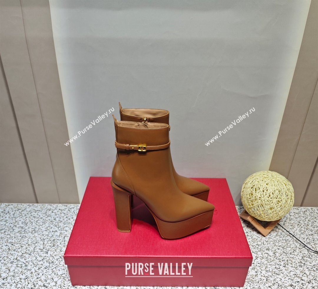 Valentino Heel 15.5cm Platform 4cm Tan-Go platform Pointy Toe ankle boots in calfskin Brown 2023 (hongyang-23092616)