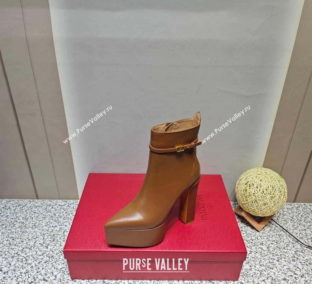 Valentino Heel 15.5cm Platform 4cm Tan-Go platform Pointy Toe ankle boots in calfskin Brown 2023 (hongyang-23092616)