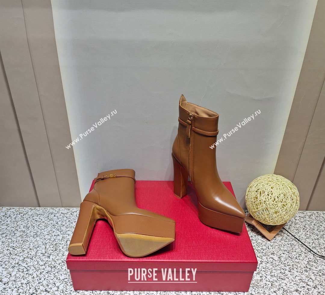 Valentino Heel 15.5cm Platform 4cm Tan-Go platform Pointy Toe ankle boots in calfskin Brown 2023 (hongyang-23092616)