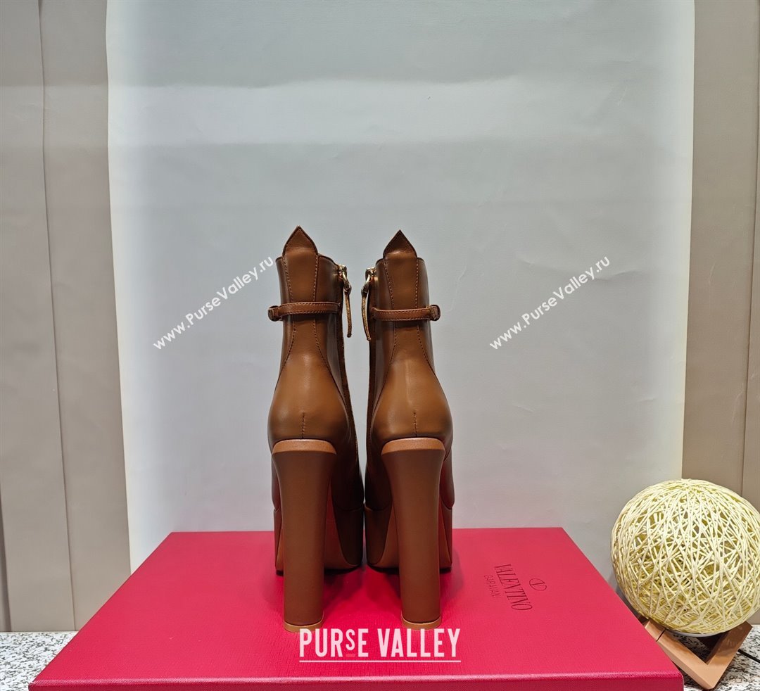 Valentino Heel 15.5cm Platform 4cm Tan-Go platform Pointy Toe ankle boots in calfskin Brown 2023 (hongyang-23092616)