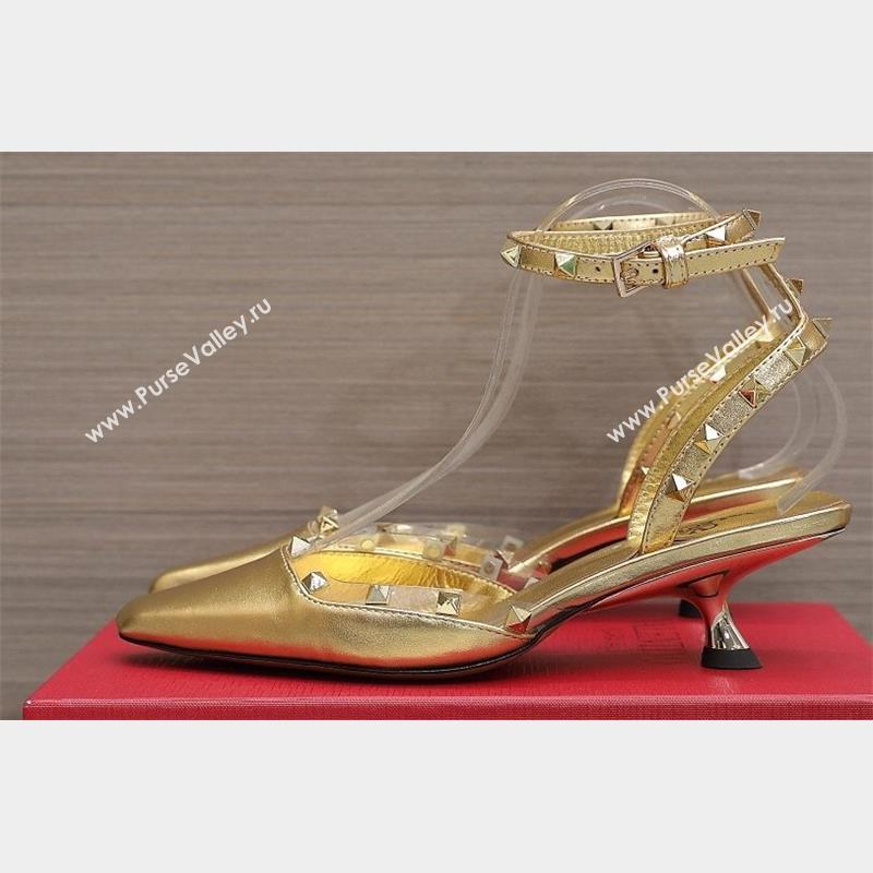 Valentino Heel 5cm Rockstud Couture Pumps in Mirror Gold (hongyang-23101240)