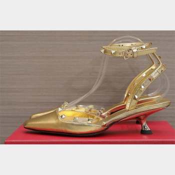 Valentino Heel 5cm Rockstud Couture Pumps in Mirror Gold (hongyang-23101240)