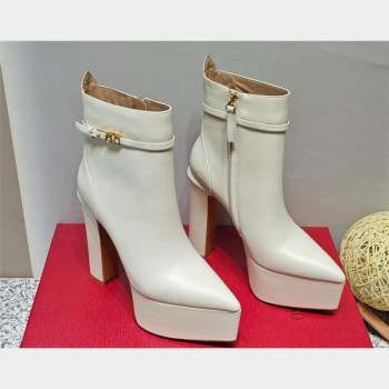 Valentino Heel 15.5cm Platform 4cm Tan-Go platform Pointy Toe ankle boots in calfskin White 2023 (hongyang-23092615)