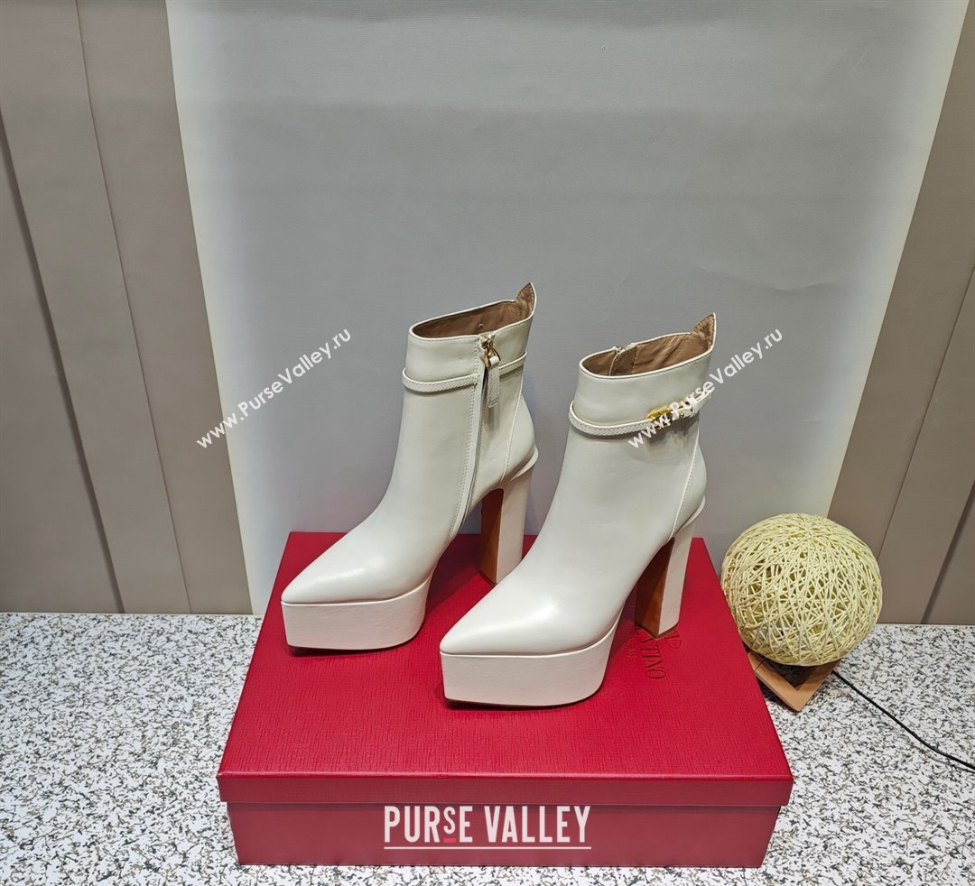 Valentino Heel 15.5cm Platform 4cm Tan-Go platform Pointy Toe ankle boots in calfskin White 2023 (hongyang-23092615)