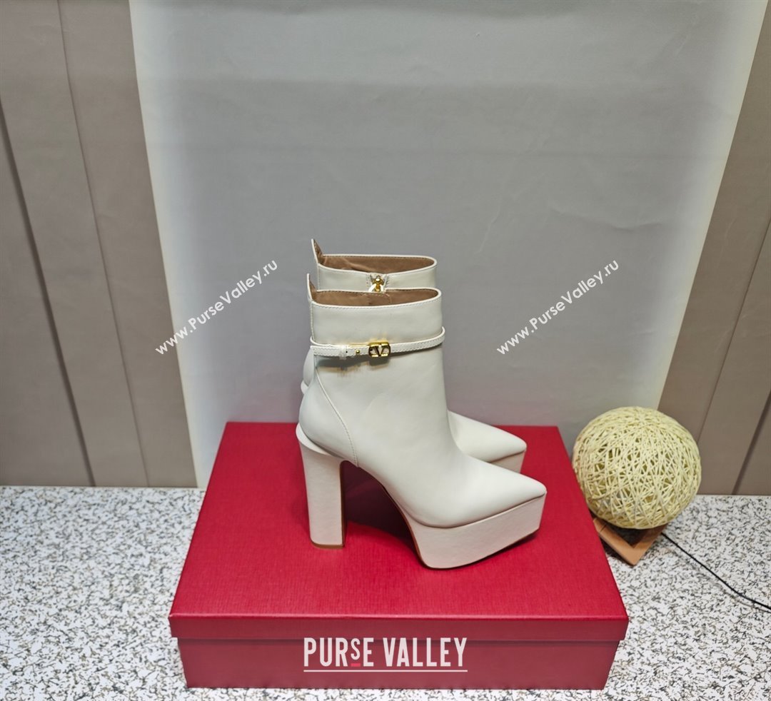 Valentino Heel 15.5cm Platform 4cm Tan-Go platform Pointy Toe ankle boots in calfskin White 2023 (hongyang-23092615)