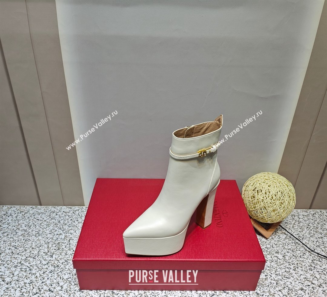 Valentino Heel 15.5cm Platform 4cm Tan-Go platform Pointy Toe ankle boots in calfskin White 2023 (hongyang-23092615)