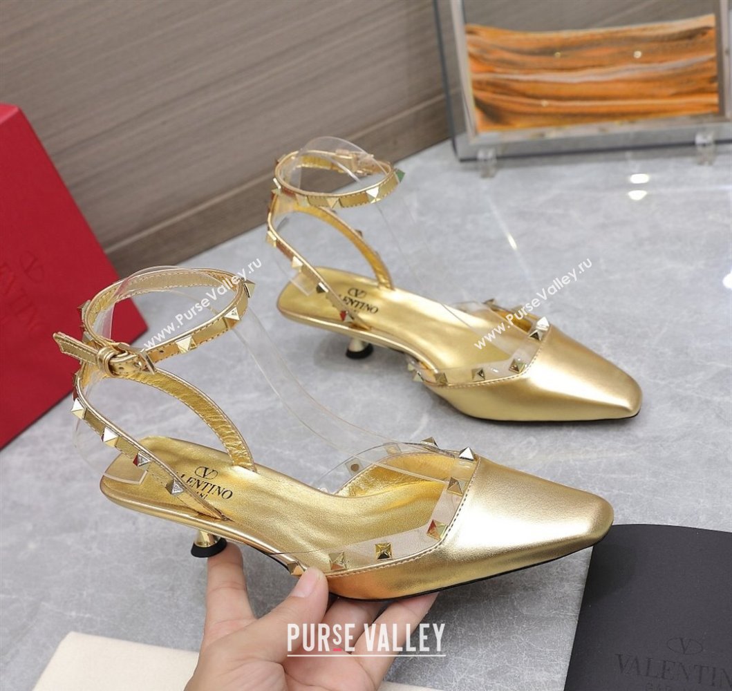 Valentino Heel 5cm Rockstud Couture Pumps in Mirror Gold (hongyang-23101240)