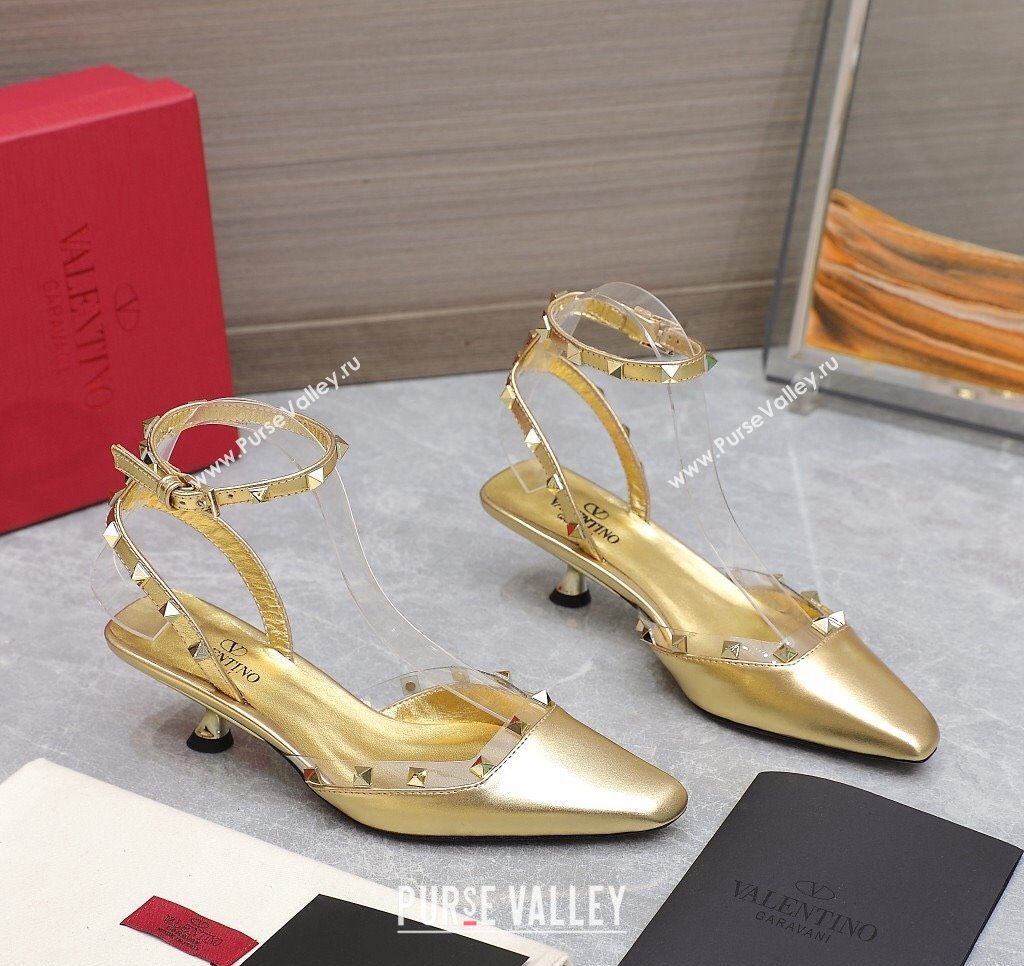 Valentino Heel 5cm Rockstud Couture Pumps in Mirror Gold (hongyang-23101240)