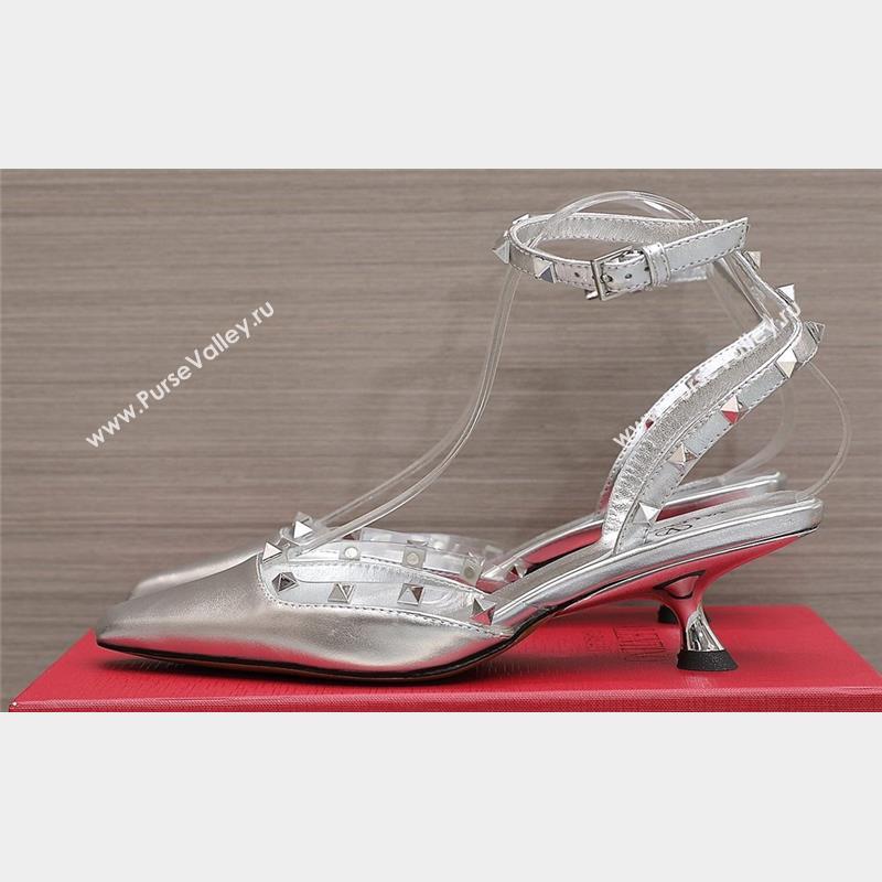 Valentino Heel 5cm Rockstud Couture Pumps in Mirror Silver (hongyang-23101241)
