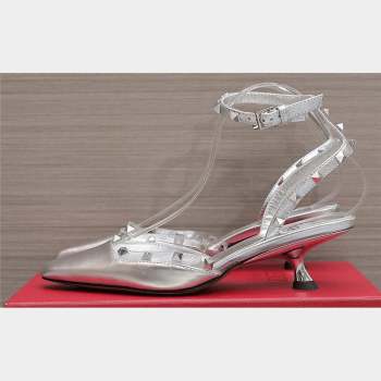 Valentino Heel 5cm Rockstud Couture Pumps in Mirror Silver (hongyang-23101241)