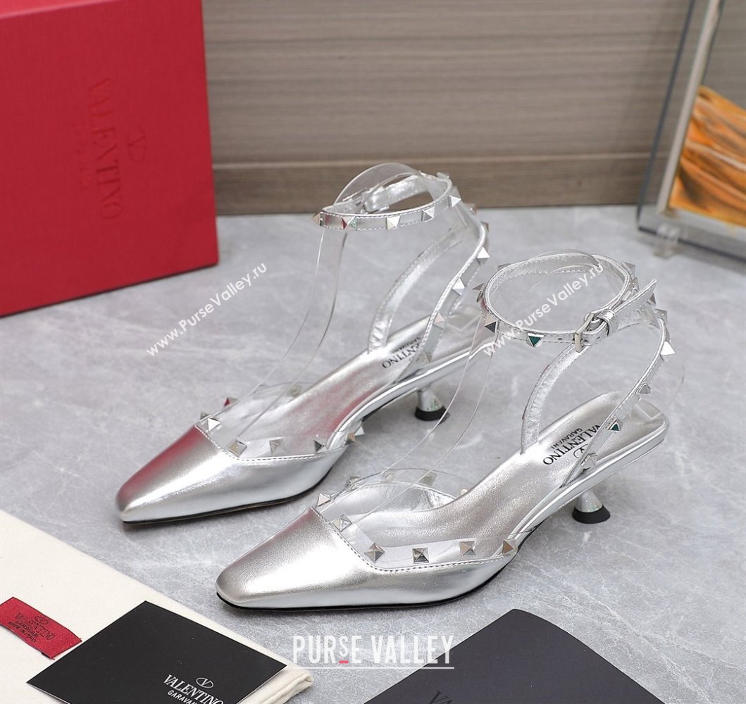 Valentino Heel 5cm Rockstud Couture Pumps in Mirror Silver (hongyang-23101241)