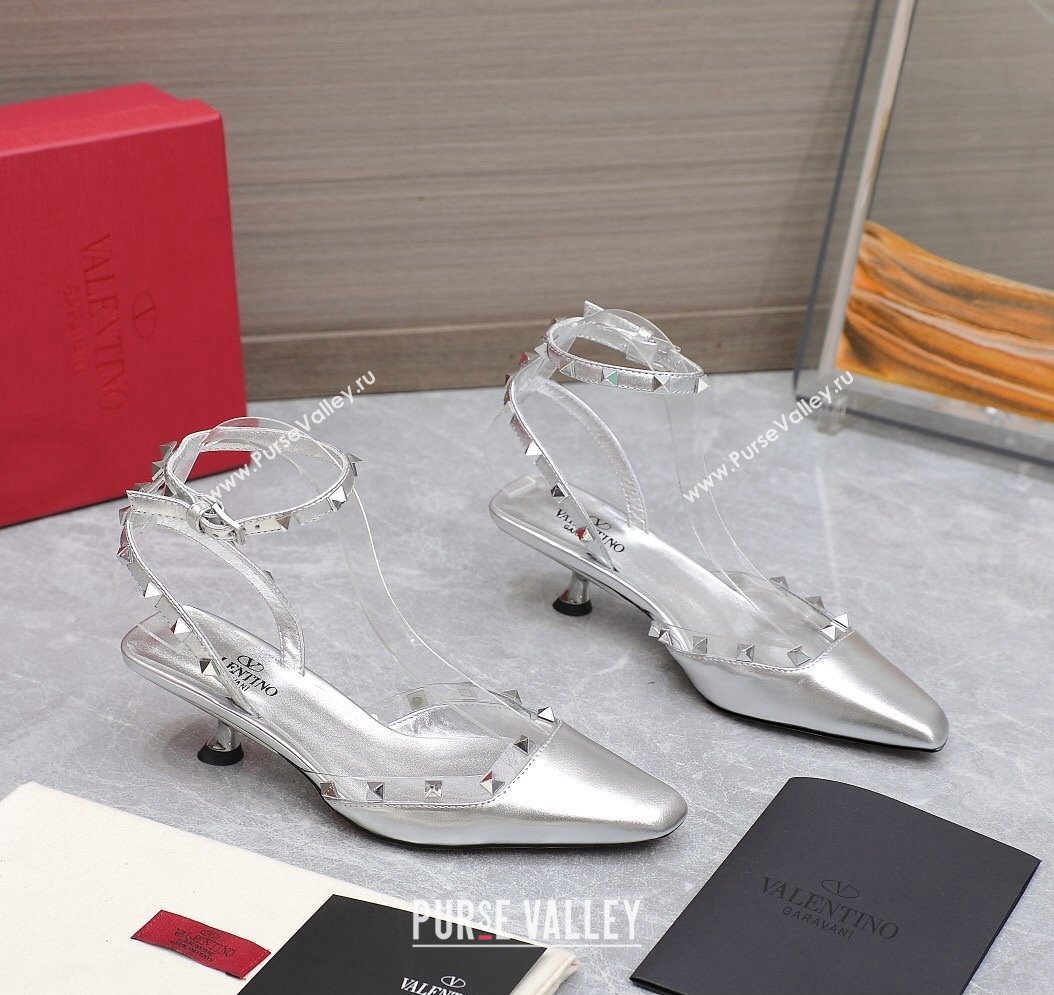 Valentino Heel 5cm Rockstud Couture Pumps in Mirror Silver (hongyang-23101241)