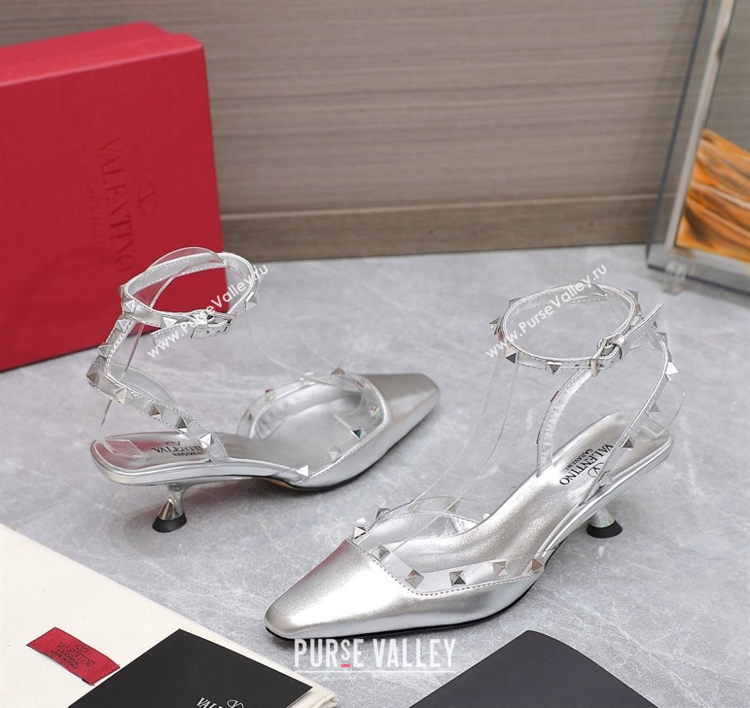 Valentino Heel 5cm Rockstud Couture Pumps in Mirror Silver (hongyang-23101241)
