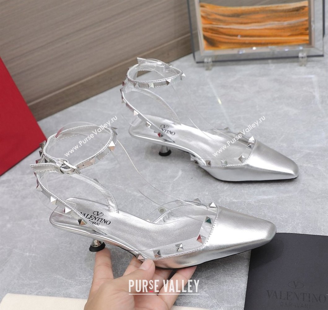 Valentino Heel 5cm Rockstud Couture Pumps in Mirror Silver (hongyang-23101241)