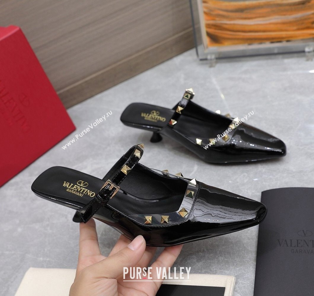 Valentino Heel 5cm Rockstud Couture Mules in patent leather Black (hongyang-23101242)