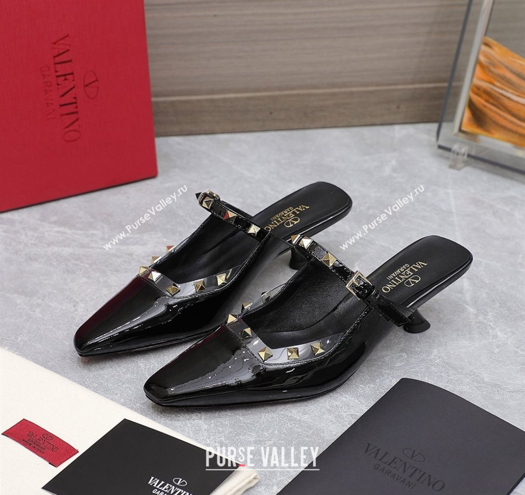 Valentino Heel 5cm Rockstud Couture Mules in patent leather Black (hongyang-23101242)