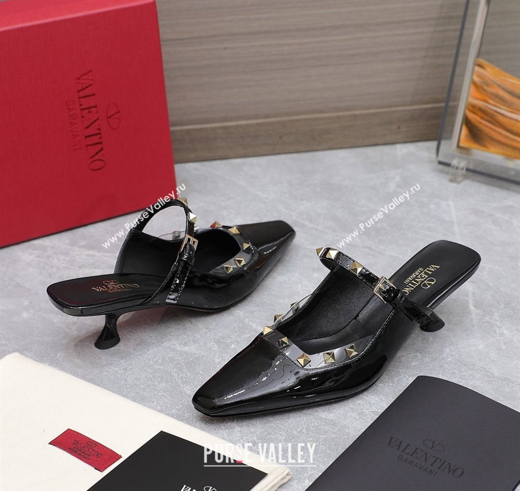 Valentino Heel 5cm Rockstud Couture Mules in patent leather Black (hongyang-23101242)