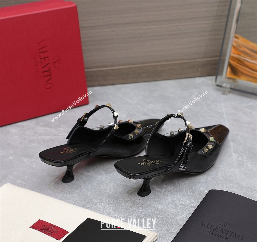 Valentino Heel 5cm Rockstud Couture Mules in patent leather Black (hongyang-23101242)