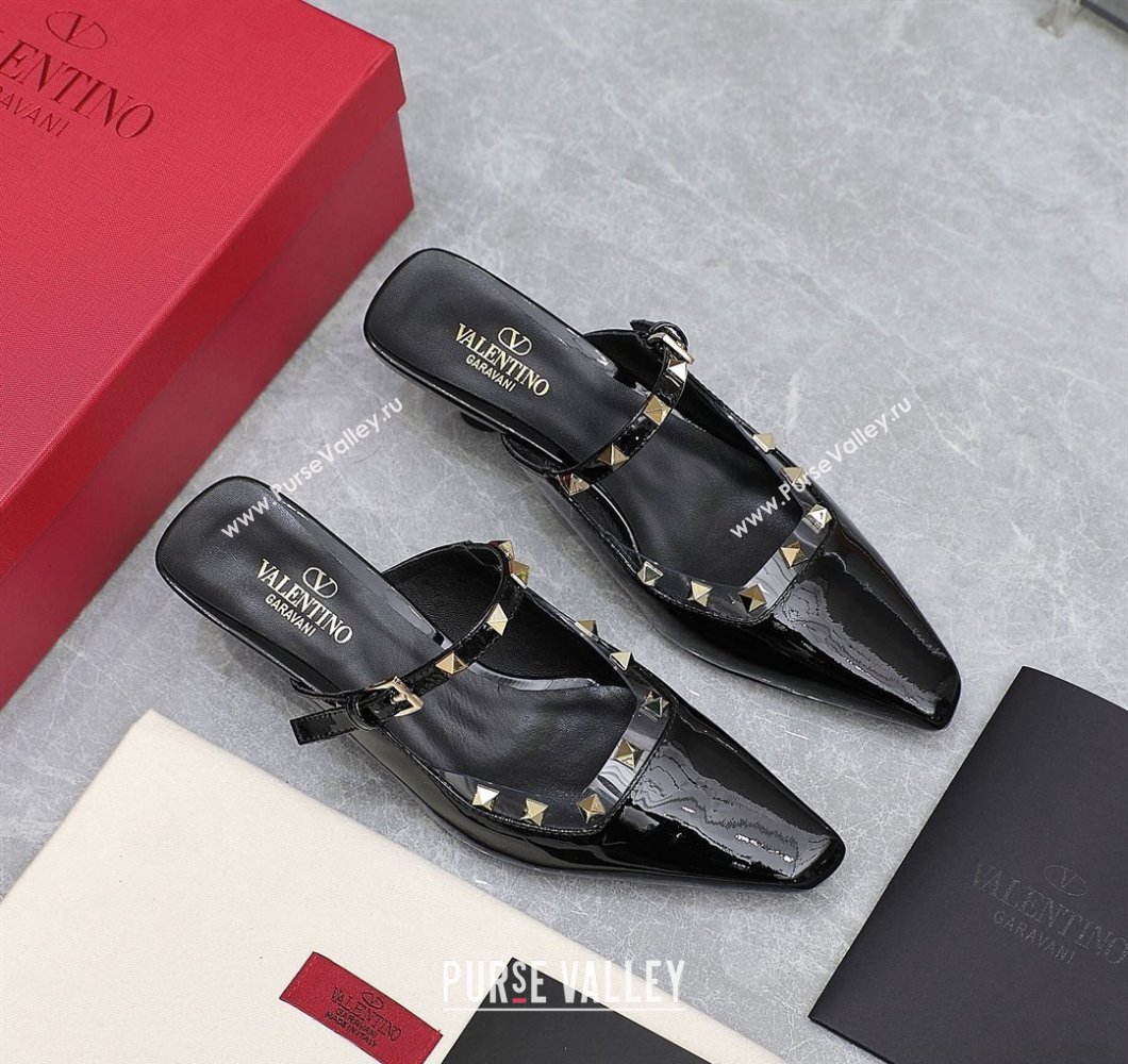 Valentino Heel 5cm Rockstud Couture Mules in patent leather Black (hongyang-23101242)