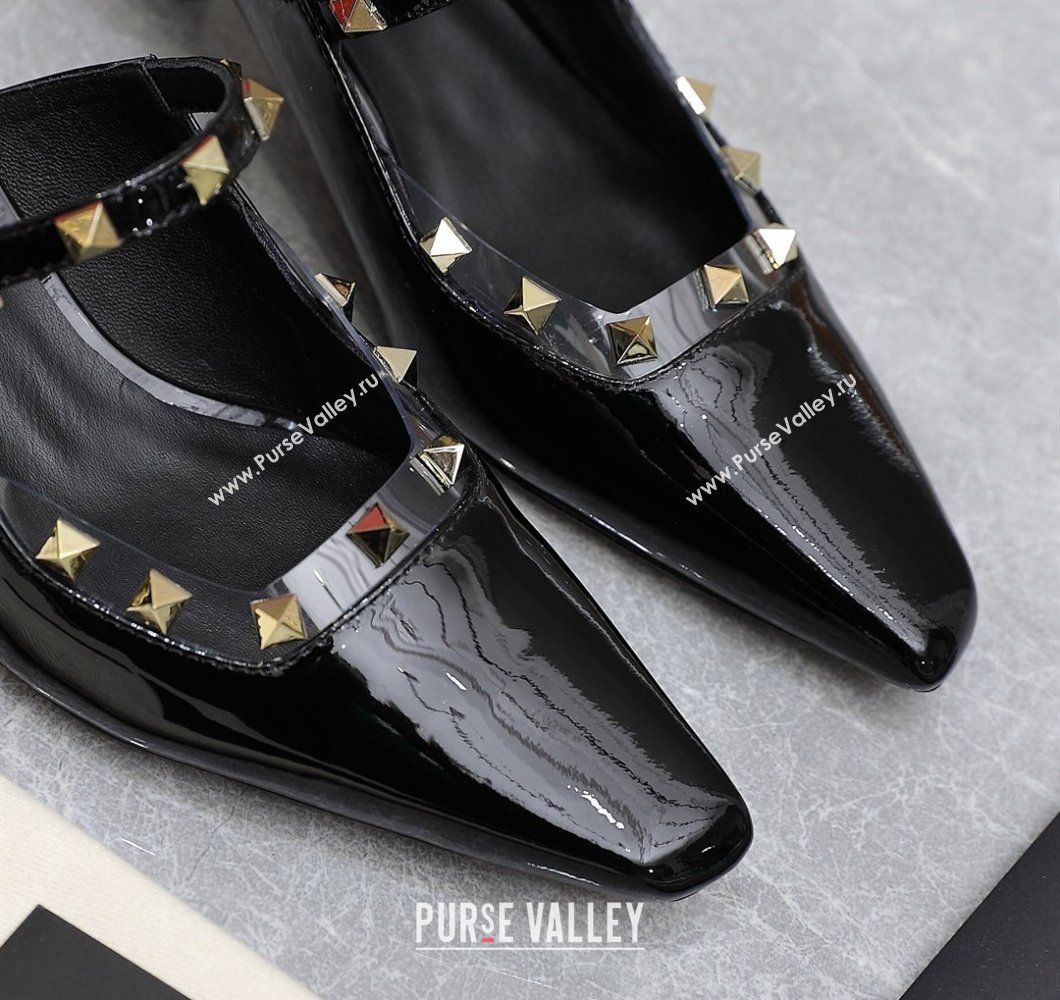 Valentino Heel 5cm Rockstud Couture Mules in patent leather Black (hongyang-23101242)